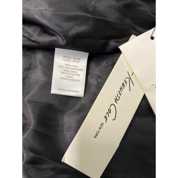 Kenneth Cole Black Faux Leather Trench Coat – Belted Longline Moto Chic M - Picture 10 of 12